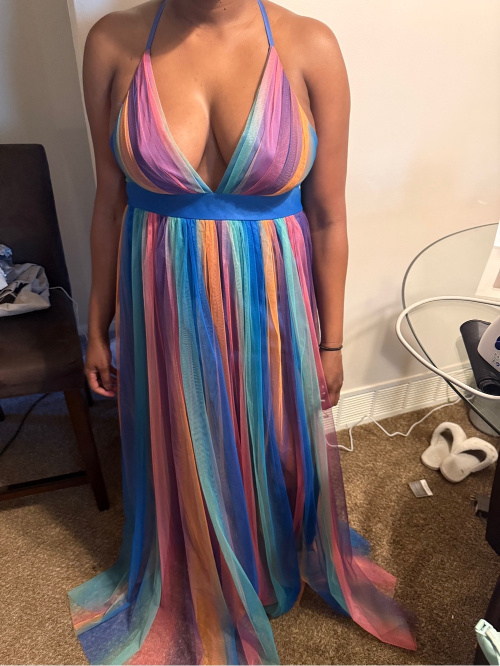Multi-Color Rainbow Halter Maxi Dress